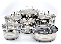 Набор прямых Кастрюль 12 предметов из нержавеющей стали с кастрюлями и сковородкой Benson BN-204