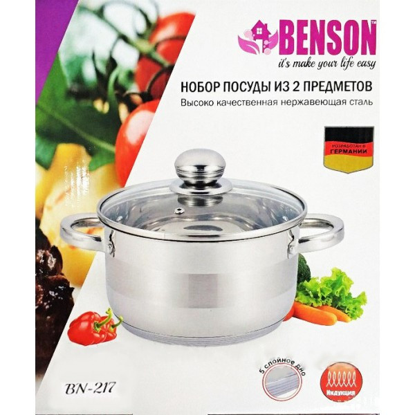 Кастрюля с крышкой Benson BN-217 на 1,8 л из нержавеющей стали - фото 2 - id-p1882826110