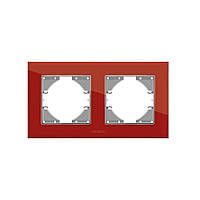 VIDEX BINERA Рамка красное стекло на 2 места горизонтальная