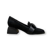 Женские замшевые черные туфли элегантные на каблуке с бантиком на носке S974-20-R019A-9 Lady Marcia 2584