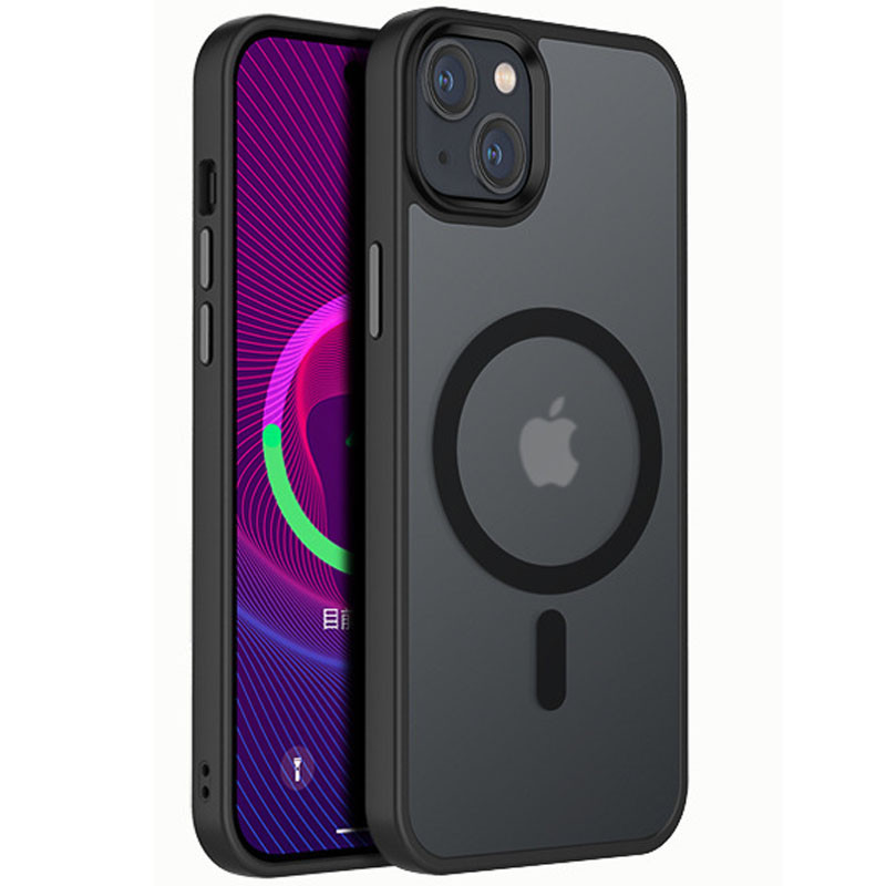 Чохол Metal Buttons with MagSafe Colorful для Apple iPhone 15 (6.1") |TPU+PC| Чорний / Black