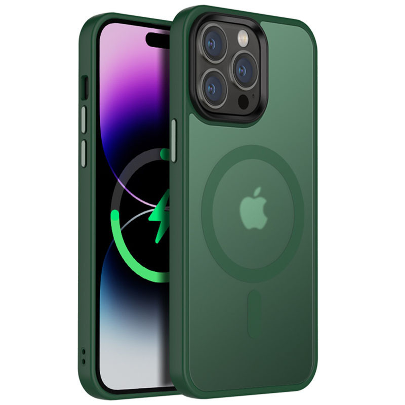 Чохол Metal Buttons with MagSafe Colorful для Apple iPhone 15 Pro (6.1") |TPU+PC| Зелений / Dark Green