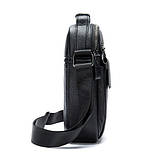 Чоловіча сумка через плече Натуральна шкіра Барсетка Чоловіча шкіряна сумка для документів планшет Чорна, фото 7