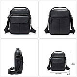 Чоловіча сумка через плече Натуральна шкіра Барсетка Чоловіча шкіряна сумка для документів планшет Чорна, фото 8