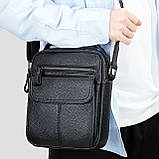 Чоловіча сумка через плече Натуральна шкіра Барсетка Чоловіча шкіряна сумка для документів планшет Чорна, фото 2