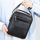 Чоловіча сумка через плече Натуральна шкіра Барсетка Чоловіча шкіряна сумка для документів планшет Чорна, фото 3