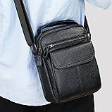 Чоловіча сумка через плече Натуральна шкіра Барсетка Чоловіча шкіряна сумка для документів планшет Чорна, фото 3