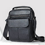 Чоловіча сумка через плече Натуральна шкіра Барсетка Чоловіча шкіряна сумка для документів планшет Чорна, фото 4