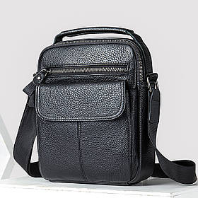 Чоловіча сумка через плече Натуральна шкіра Барсетка Чоловіча шкіряна сумка для документів планшет Чорна