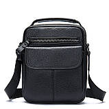 Чоловіча сумка через плече Натуральна шкіра Барсетка Чоловіча шкіряна сумка для документів планшет Чорна, фото 5