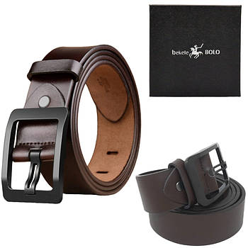 Шкіряний ремінь чоловічий 125 см Bolo Bekele №1 / Ремінь під джинси, брюки Чорний