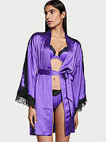Шелковый Халат Victoria's Secret, Фиолетовый с черным кружевом XS/S