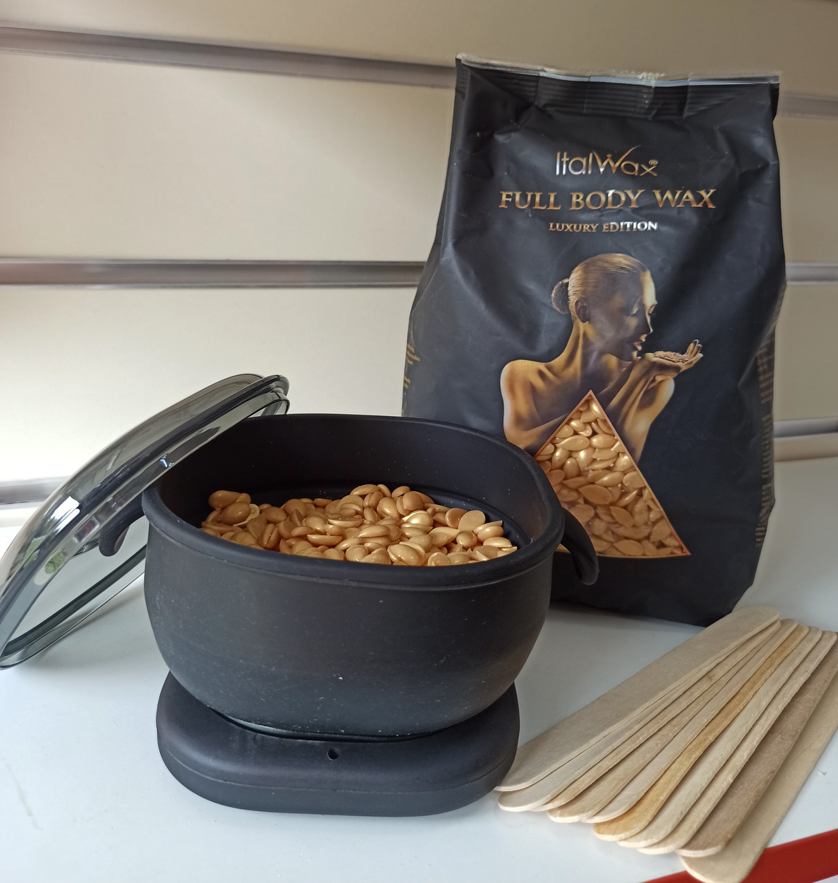 Набір для депіляції із силіконовим воскоплавом віск 100 г 3 предмети в комплекті, фото 1