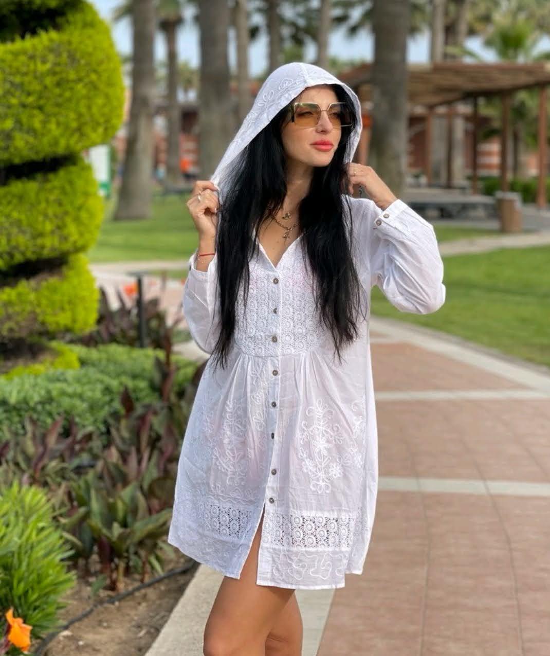 Туніка жіноча з капюшоном та мережевом на гудзиках ( XL, 2XL), фото 1
