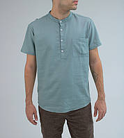 Лляна сорочка з коротким рукавом хакі кольору