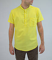 Льняная рубашка с коротким рукавом желтого цвета