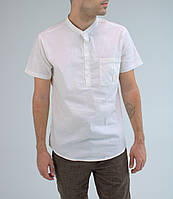Льняная рубашка с коротким рукавом белого цвета