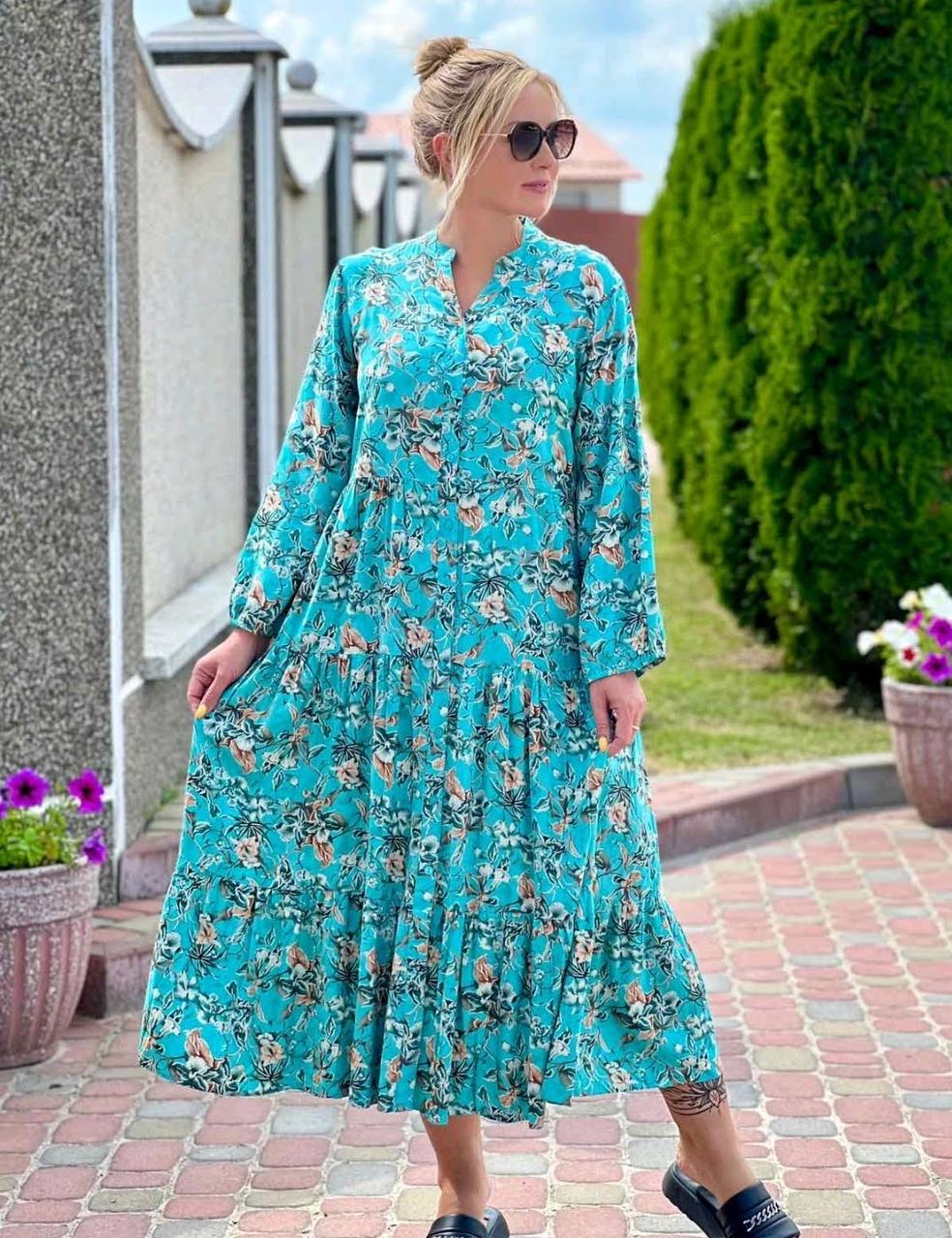 Жіноче літне плаття з довгими рукавами в квітковий принт (M,L,XL,2XL)