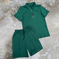 Комплект мужской Футболка поло + Шорты летний зеленый, мужской костюм молодежный на лето