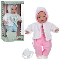 Лялька-пупс 02099A м'яконабивна зі звуком, реагує на соску