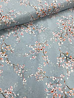 Ткань Софт принт на блакитному фоні біло-рожеві квіти