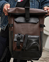 Стильний та практичний рюкзак ролтоп для ноутбука Rolltop для подорожей коричневого кольору з екошкіри, фото 2