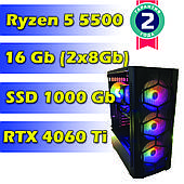Игровой компьютер / ПК  AMD Ryzen 5 5500  (6 x 4.2 GHz) / 16Gb DDR4 / SSD 1000 Gb / RTX 4060 Ti 8Gb
