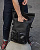 Стильний та практичний рюкзак ролтоп для ноутбука Rolltop для подорожей чорного кольору з екошкіри, фото 3