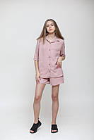 Сорочка + шорти, креп льон, колір пудровий, розмір м