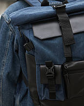 Стильний та практичний рюкзак роллтоп для ноутбука Rolltop для подорожей комбінований, синього кольору, фото 3