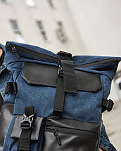 Стильний та практичний рюкзак роллтоп для ноутбука Rolltop для подорожей комбінований, синього кольору, фото 2