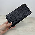 Шкіряний гаманець на блискавці фактура ШАХМАТКА С101-КТ-10250 Чорний, фото 8