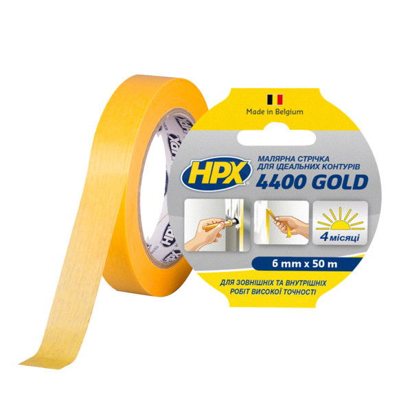 Стрічка малярна HPX 4400 маскувальна, 6 мм*50 м, "золота"