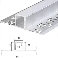 Профіль для монтажу в плитку алюмінієвий анодований LLS639b та матовий розсіювач (Комплект 3м.)
