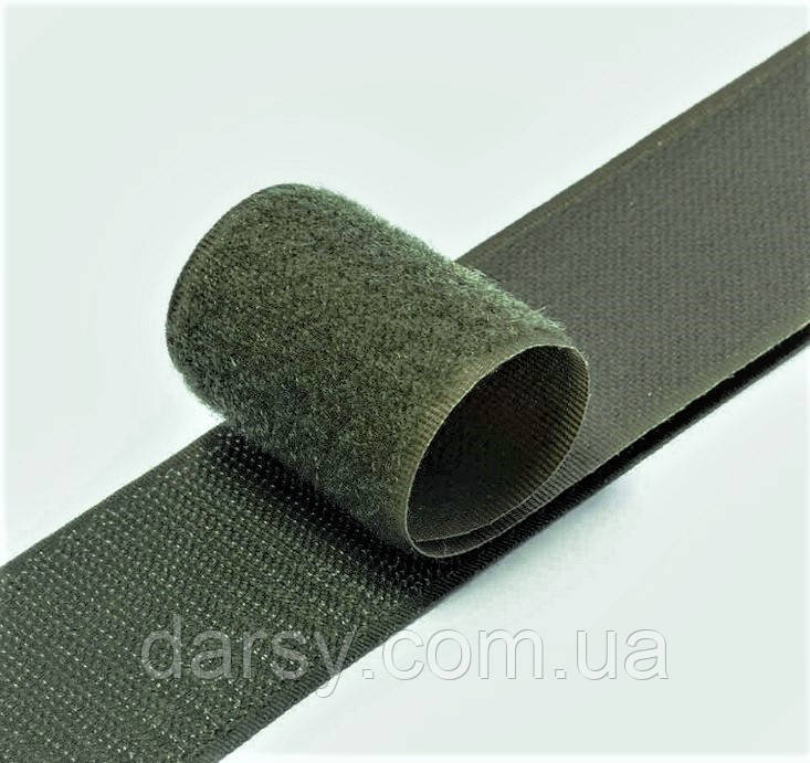 Липучка контактна 50 мм колір олива стрічка-гачки та стрічка-петлі комплект з відповідною частиною loop/hook, фото 1