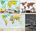 Фотообои с изображением карт мира под размер, материал – винил на флизелиновой основе