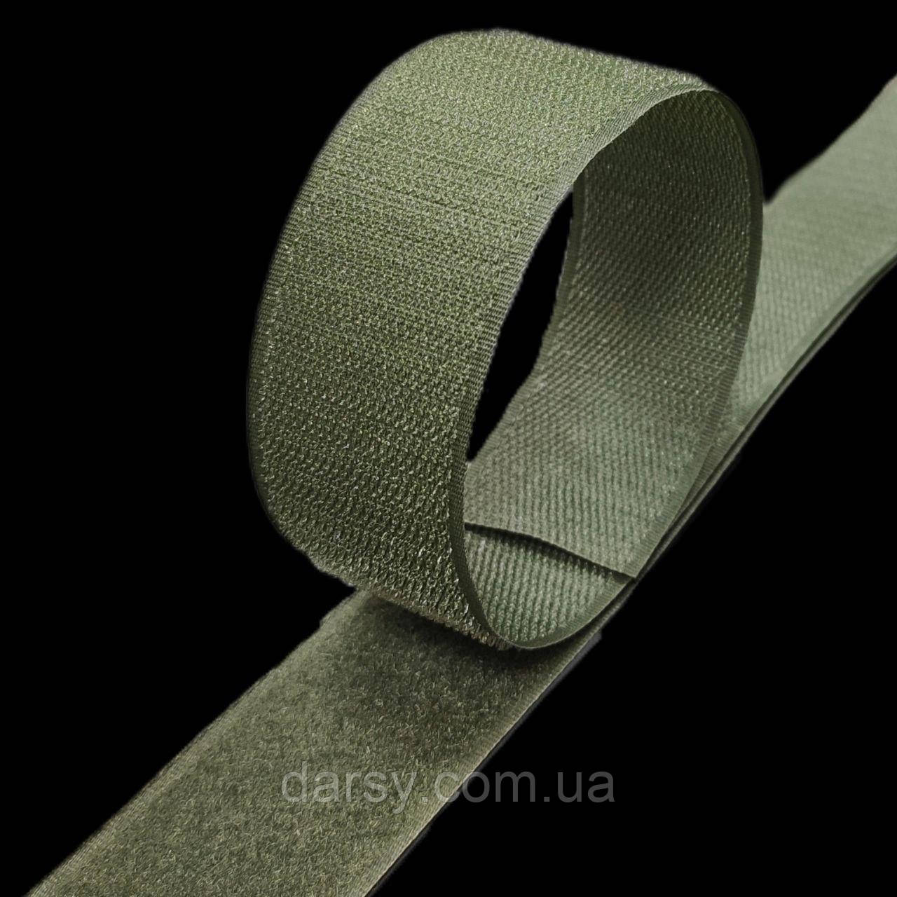 Липучка контактна  40 мм колір  хакі (327) стрічка-гачки та стрічка-петлі комплект із відповідною частиною loop/hook, фото 1
