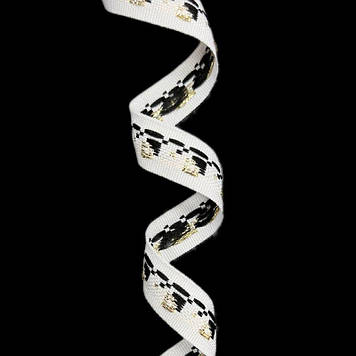 Стрічка оздоблювальна блискуча 15 мм колір біла з бежевими квітками