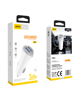 Car charger Aspor A903 box (2USB/3.4A) + Lightning USB cable - white - photo 1 - id-p1858272771