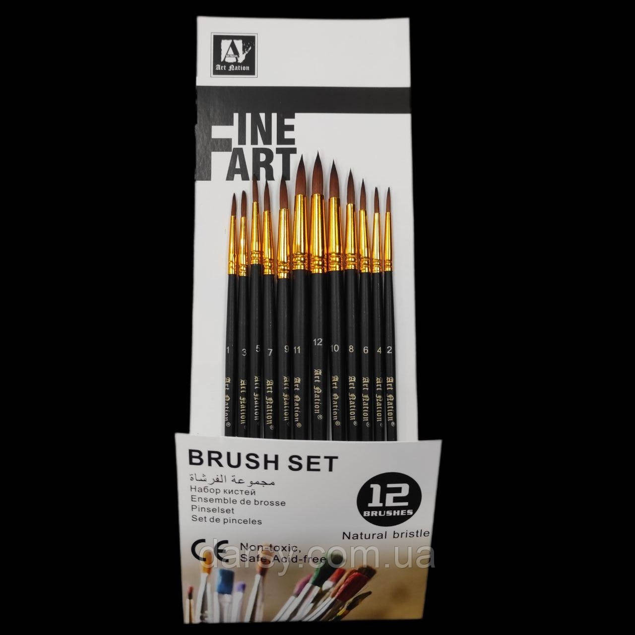 Набір пензликів художніх із натуральною ворсою, 12 шт., фото 1