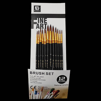Набір пензликів художніх із натуральною ворсою, 12 шт.