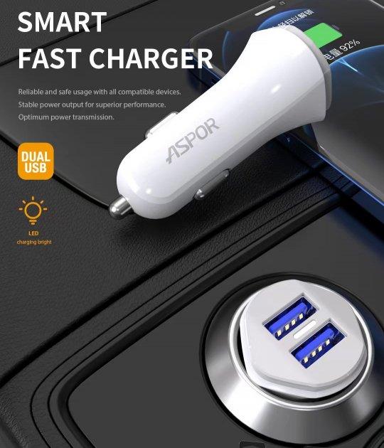 Car charger Aspor A903 box (2USB/3.4A) + Lightning USB cable - white - photo 2 - id-p1858272771