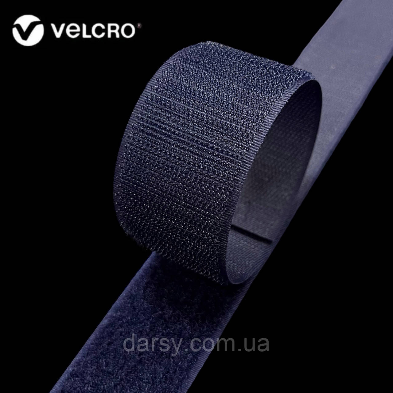Липучка Velcro 38 мм Оригінал колір темно-синій NAVY (1/5) стрічка-гачки та стрічка-петлі комплект loop/hook, фото 1