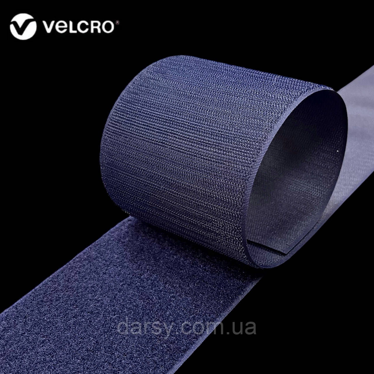 Липучка Velcro 100 мм Оригінал колір темно-синій NAVY (1/5) стрічка-гачки та стрічка-петлі комплект loop/hook, фото 1