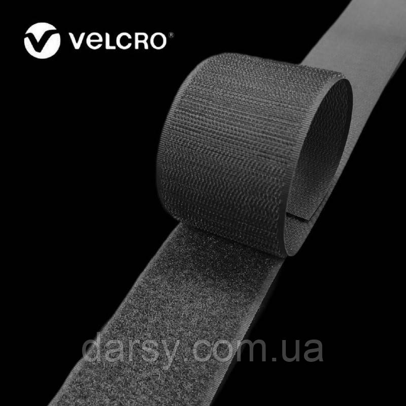 Липучка Velcro 38 мм Оригінал колір чорний Black (3C0) стрічка-гачки та стрічка-петлі комплект loop/hook, фото 1