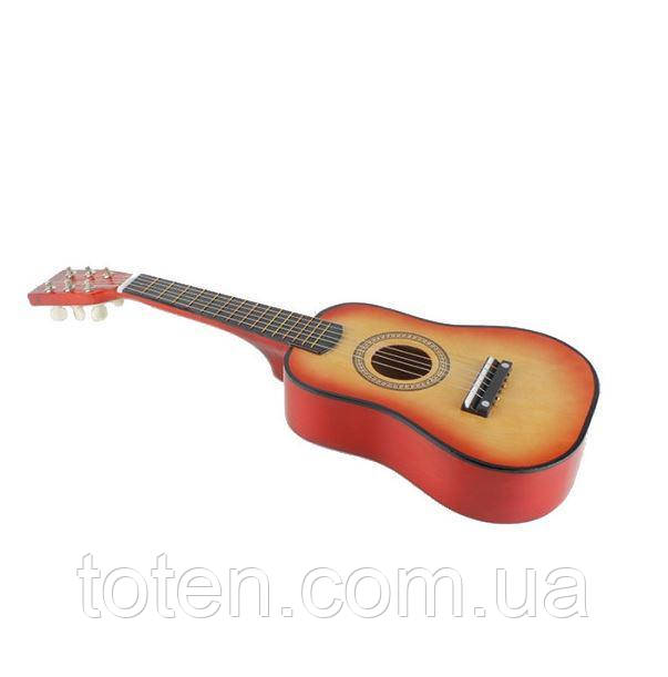 Гітара дерев'яна шестиструнна дитяча ігрова струни металеві медіатор помаранчева запасна струна