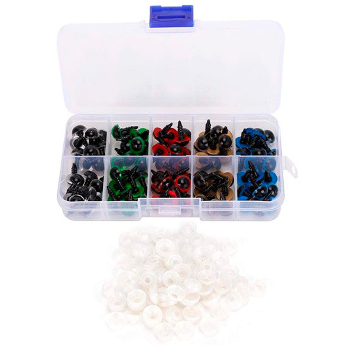 Очі для іграшок 12мм 5кольорів гвинтові з фіксатором 100шт, пластикові, фото 1