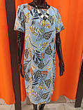Плаття J.London льон короткий рукав кишені принт листя 48 блакитне, фото 2