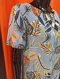 Плаття J.London льон короткий рукав кишені принт листя 48 блакитне, фото 3