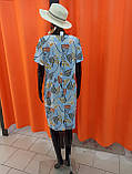 Плаття J.London льон короткий рукав кишені принт листя 48 блакитне, фото 6